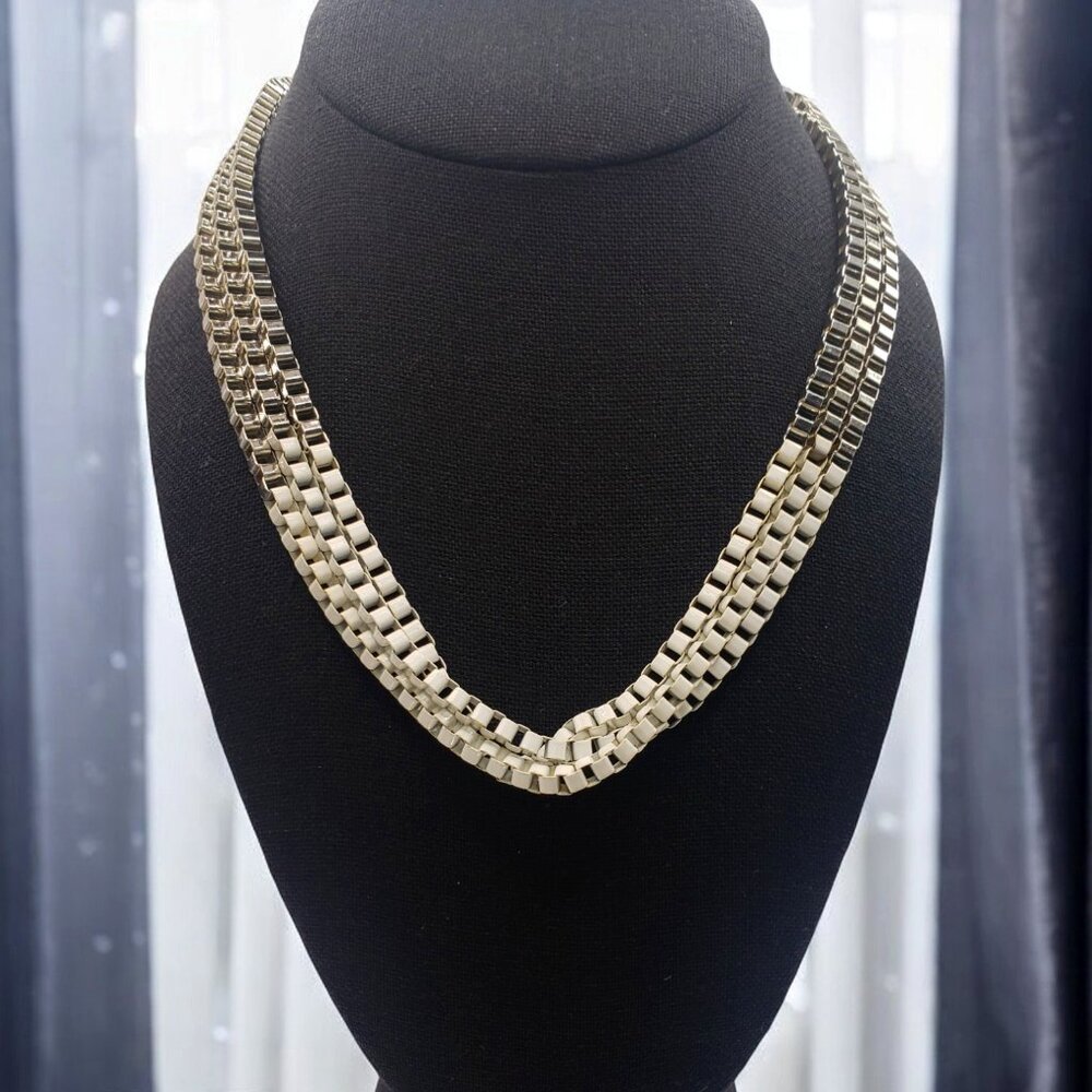 Retro Triple Strand 14" Box Chain w/ Dual Colors - Silver Tone & White Enamel